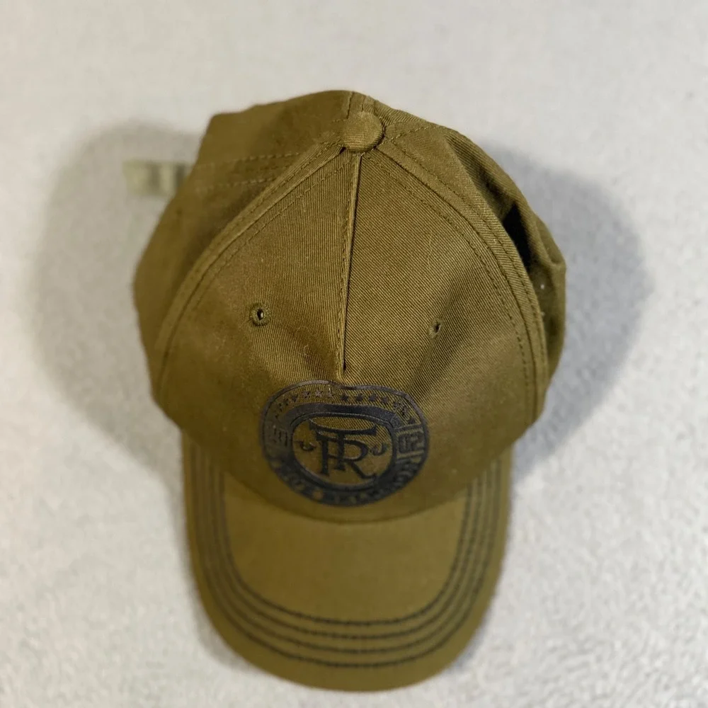 True Religion Cap Hat Green Embroidered Logo Adjustable Strap Waxed Leather Look